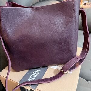 Portland Leather Goods Butterfly Bucket Bag crossbody Plum purple